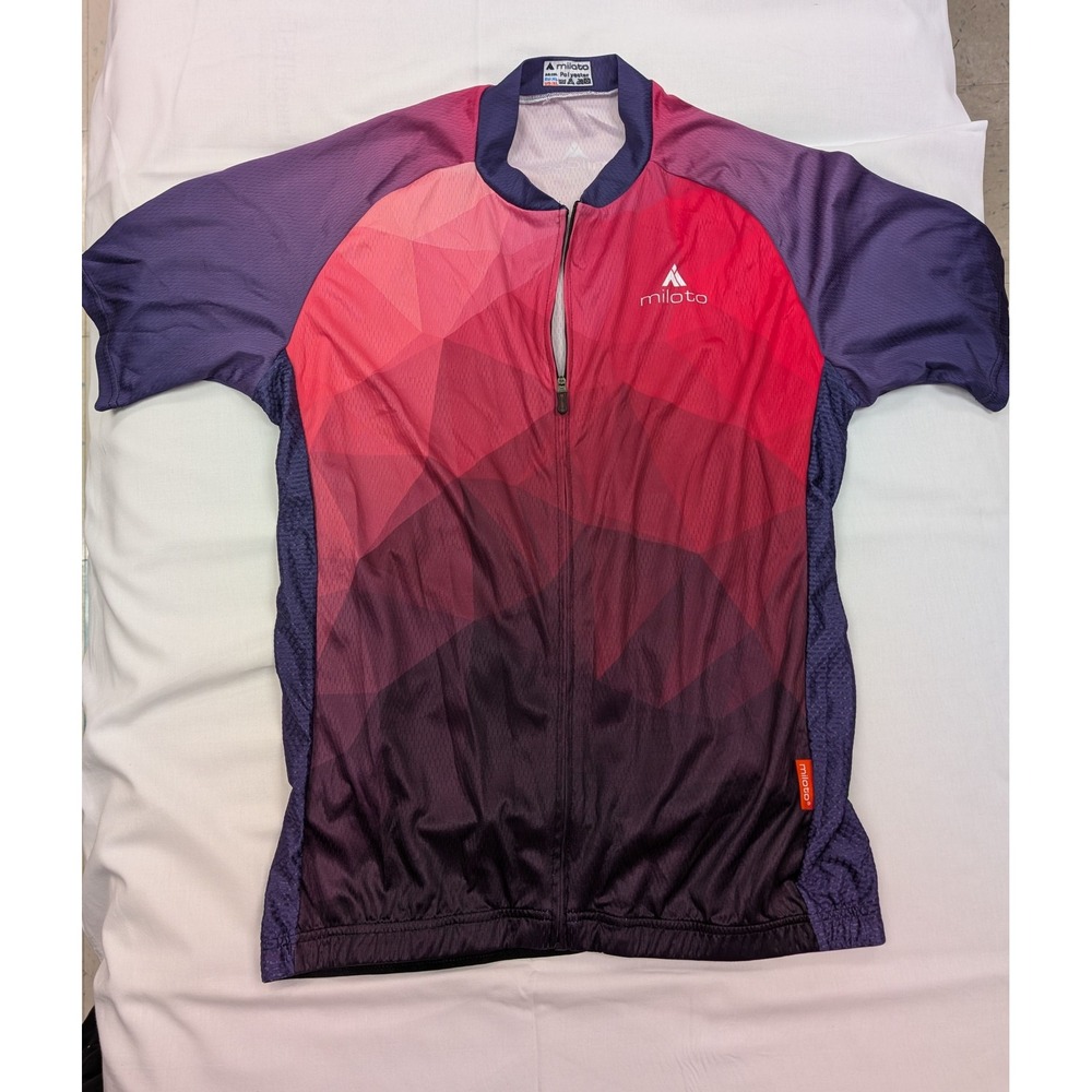 Miloto Cycling Jersey Women XL Pink Purple Geometric Full Zip Bike Shirt‎ Top